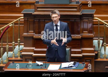 Vice-prime minister and minister of Economy and Work Pierre-Yves Dermagne pictured during a plenary session of the Chamber at the Federal Parliament i Stock Photo