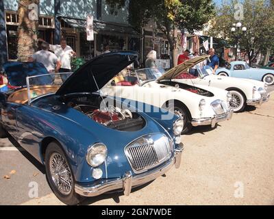 'Brits on the beach' annual car show in Ocean Grove, New Jersey which attracts numerous restored and classic British cars. Stock Photo