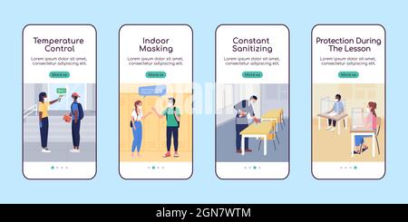 School reopening onboarding mobile app screen flat vector template Stock Vector