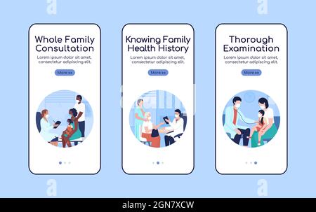 Family doctor consultation onboarding mobile app screen flat vector template Stock Vector