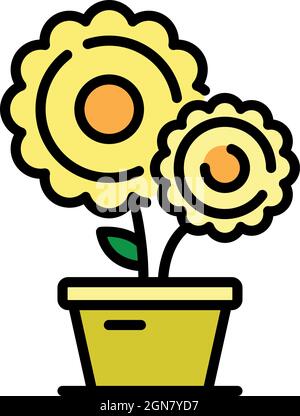 Farm flower pot icon. Outline farm flower pot vector icon color flat isolated Stock Vector