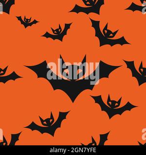 Halloween bats seamless pattern. Flat style illustration. Stock Vector
