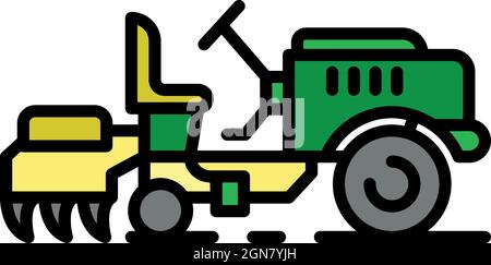 Small farm tractor icon. Outline small farm tractor vector icon color flat isolated Stock Vector