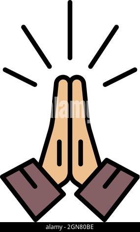 Hands folded in prayer icon. Outline hands folded in prayer vector icon color flat isolated Stock Vector
