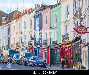 London, United Kingdom 2021. Colourful buildings on Portobello Road,  Notting Hill. Stock Photo