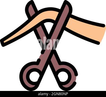 Scissors cut ribbon icon. Outline scissors cut ribbon vector icon color flat isolated Stock Vector