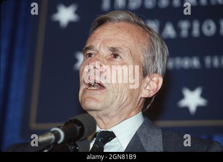 Houston Texas USA, July 1990: United States Treasury Secretary NICHOLAS BRADY speaking at the Economic Summit of Industrialized Nations. ©Bob Daemmrich Stock Photo