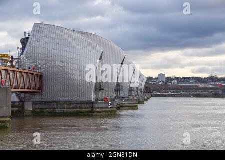 Thames Barrier, Greenwich, daytime view. London, United Kingdom 2021. Stock Photo