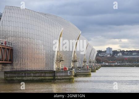 Thames Barrier, Greenwich, daytime view. London, United Kingdom 2021. Stock Photo