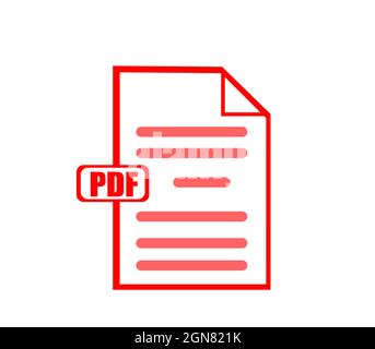 pdf document icon isolated on white background, vector symbol of pdf document sign in red color Stock Vector