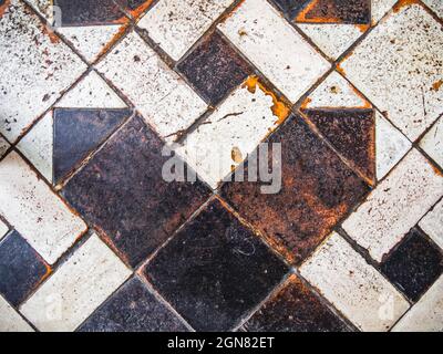 Old Vintage Stripped Beige Decorative Floor Tiles with Cracks Texture Stock Photo