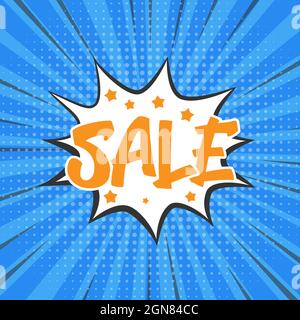word SALE in burst speech bubble against halftone comic background, vector illustration Stock Vector