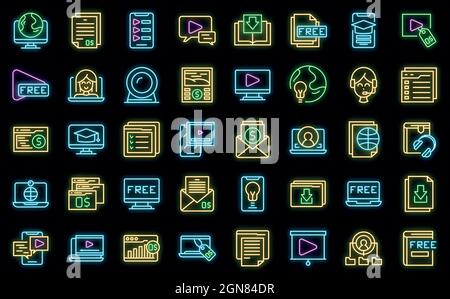 Free course icons set outline vector. Virtual computer class. Free app distance Stock Vector