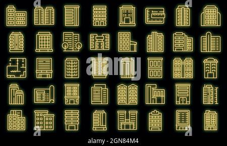 Multistory building icons set outline vector. Architecture interior. House design Stock Vector