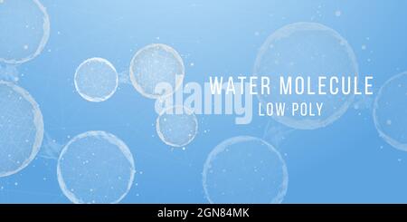 Abstract background with water molecules. Low poly wireframe style. Science, biotechnology, chemistry, medical concept. Vector illustration. Stock Vector