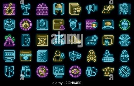 Stop theft icons set outline vector. Anti terrorist. Hacker attack Stock Vector