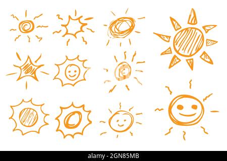 11 Orange Simple Vector Hand Draw Doodle Sun Stock Vector