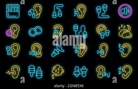 Earplugs icons set outline vector. Anti care device. Ear plug protection Stock Vector