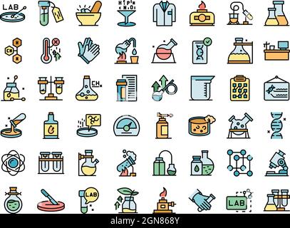 Laboratory research icons set outline vector. Dna science. Microscope chemistry Stock Vector