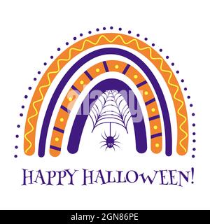Halloween rainbow with spider web. Cute hand drawn icon for celebrating ...