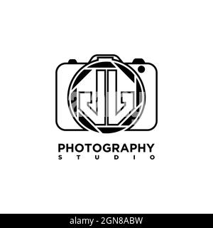 JJ Logo letter Geometric Photograph Camera shape style template vector Stock Vector