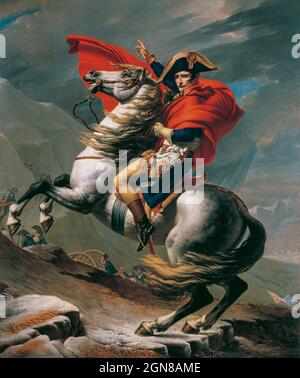 Jacques-Louis David, Napoleon Crossing the Alps, 1801, oil on canvas, Art History Museum, Vienna, Austria. Stock Photo