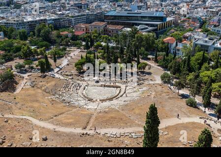 Acropolis, Athens Greece,July 27, 2017 The Odeon of Herodes Atticus at the Acropolis in Athens Greece a view down Stock Photo