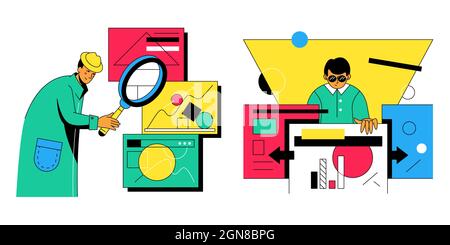 Task management - modern flat design style illustrations with line elements. Efficient workflow, planning and business analytics idea. Website search, Stock Vector