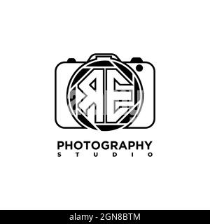 RE Logo letter Geometric Photograph Camera shape style template vector Stock Vector