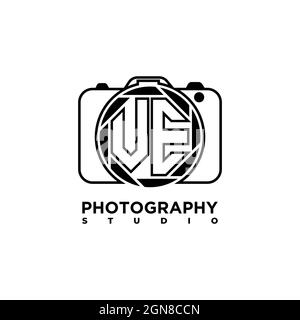 VE Logo letter Geometric Photograph Camera shape style template vector Stock Vector