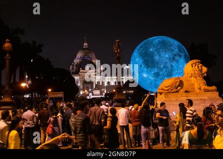 KOLKATA, WEST BENGAL / INDIA - 18TH FEBRUARY 2018 : A world touring artwork, 3-D installation of the moon, made by artist Luke Jerram under 'Museum of Stock Photo