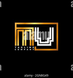 MV Logo letter monogram shape line golden vector template. Business monogram company Stock Vector