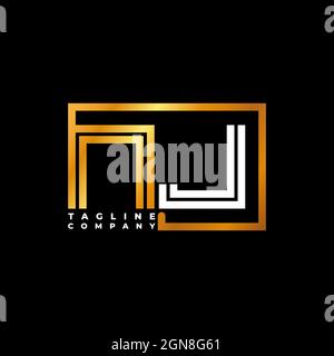 NJ Logo letter monogram shape line golden vector template. Business monogram company Stock Vector