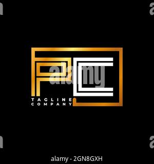 PC Logo letter monogram shape line golden vector template. Business monogram company Stock Vector