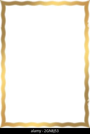 Waved gold frame ornament on isolated white background. Antique border ornate perfect for backgrounds, illustrations, mail or photo frames. Stock Vector