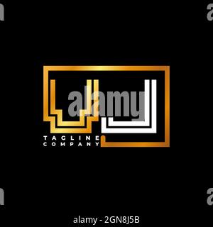 VJ Logo letter monogram shape line golden vector template. Business monogram company Stock Vector