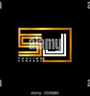SJ Logo letter monogram shape line golden vector template. Business monogram company Stock Vector