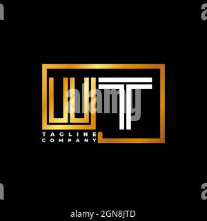 WT Logo letter monogram shape line golden vector template. Business monogram company Stock Vector