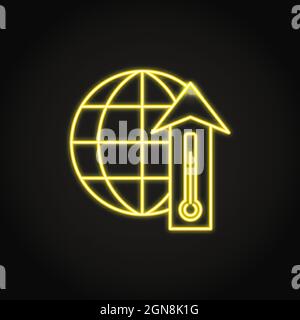 Neon global warming icon in line style. Temperature rise on Earth planet. Vector illustration. Stock Vector