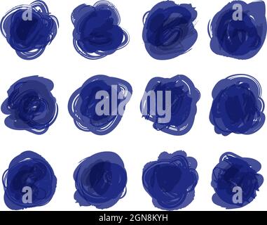 Set of blue ink blot on white background, realistic vector illustration close-up Stock Vector