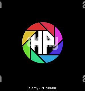 HP Monogram Logo Letter Geometric Polygonal lens rainbow circle shape style Stock Vector