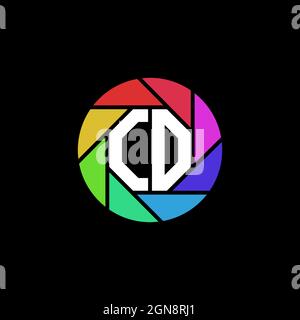 CO Monogram Logo Letter Geometric Polygonal lens rainbow circle shape style Stock Vector