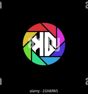 KQ Monogram Logo Letter Geometric Polygonal lens rainbow circle shape style Stock Vector