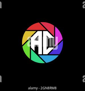 AC Monogram Logo Letter Geometric Polygonal lens rainbow circle shape style Stock Vector