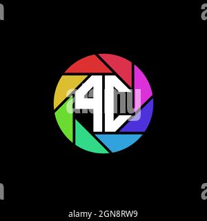 PC Monogram Logo Letter Geometric Polygonal lens rainbow circle shape style Stock Vector