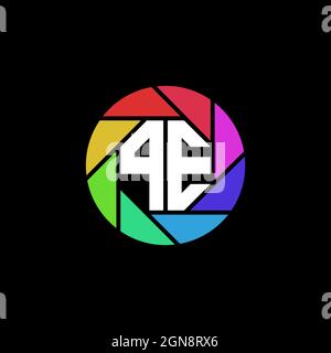 PE Monogram Logo Letter Geometric Polygonal lens rainbow circle shape style Stock Vector