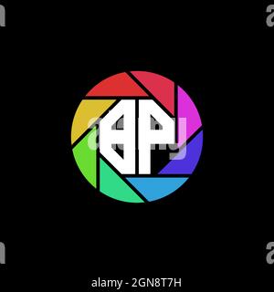 BP Monogram Logo Letter Geometric Polygonal lens rainbow circle shape style Stock Vector