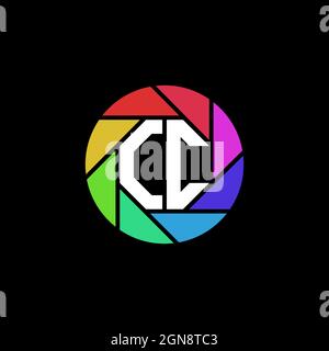 CC Monogram Logo Letter Geometric Polygonal lens rainbow circle shape style Stock Vector