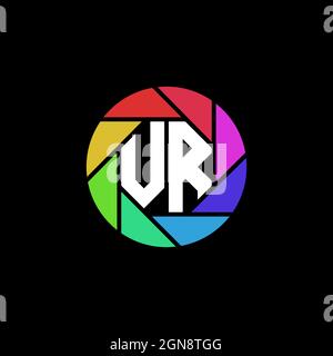 VR Monogram Logo Letter Geometric Polygonal lens rainbow circle shape style Stock Vector