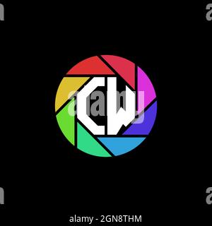 CW Monogram Logo Letter Geometric Polygonal lens rainbow circle shape style Stock Vector